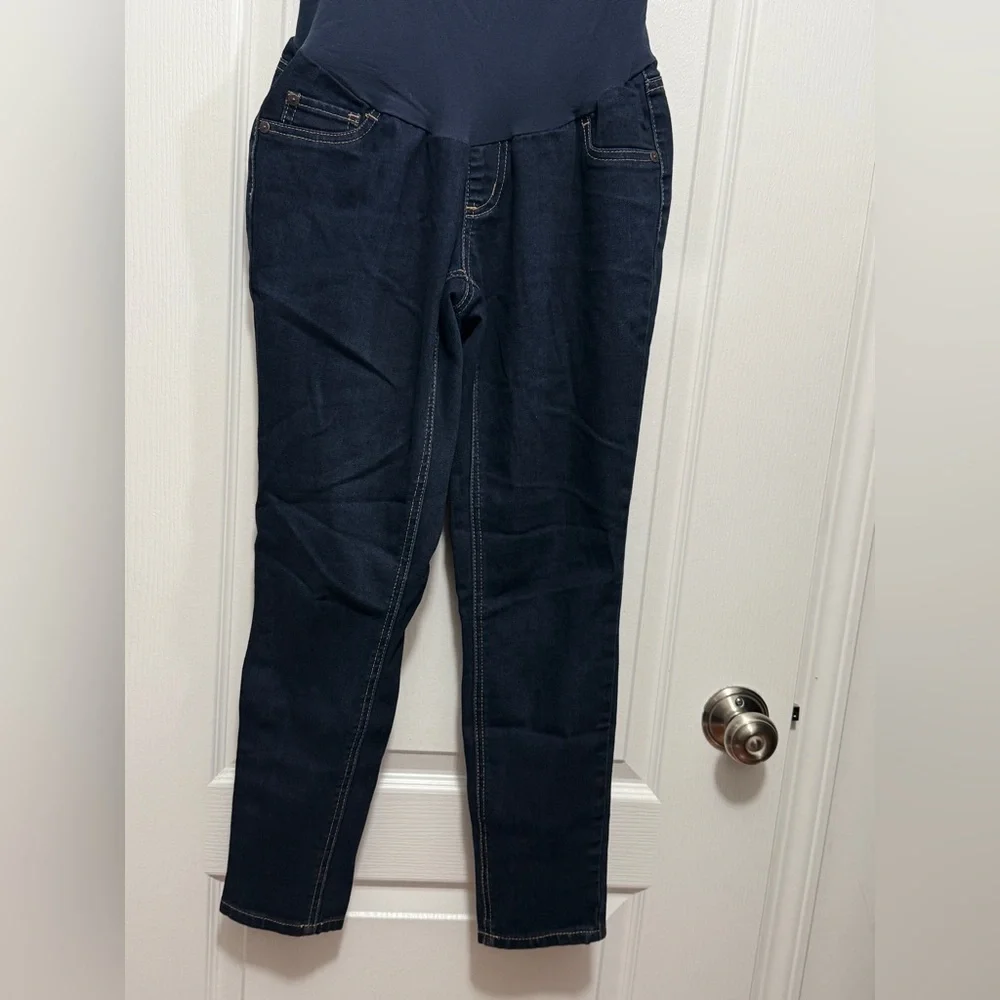 indigo Blue Maternity Skinny Jeans Womens PM Blue Dark Denim Comfort  Full Panel